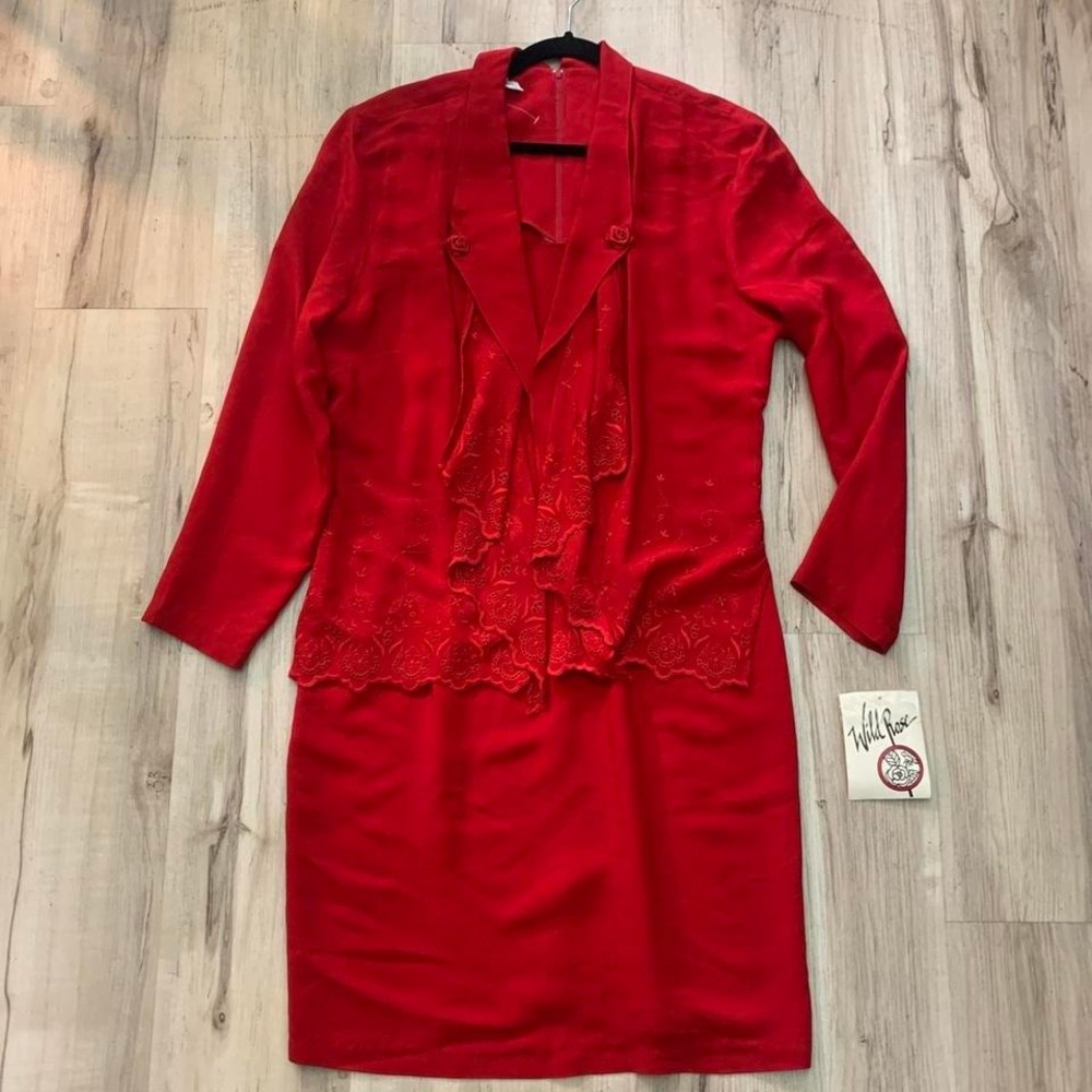 Vintage‎ 1980's inspired bright red dress with  jacket overlay